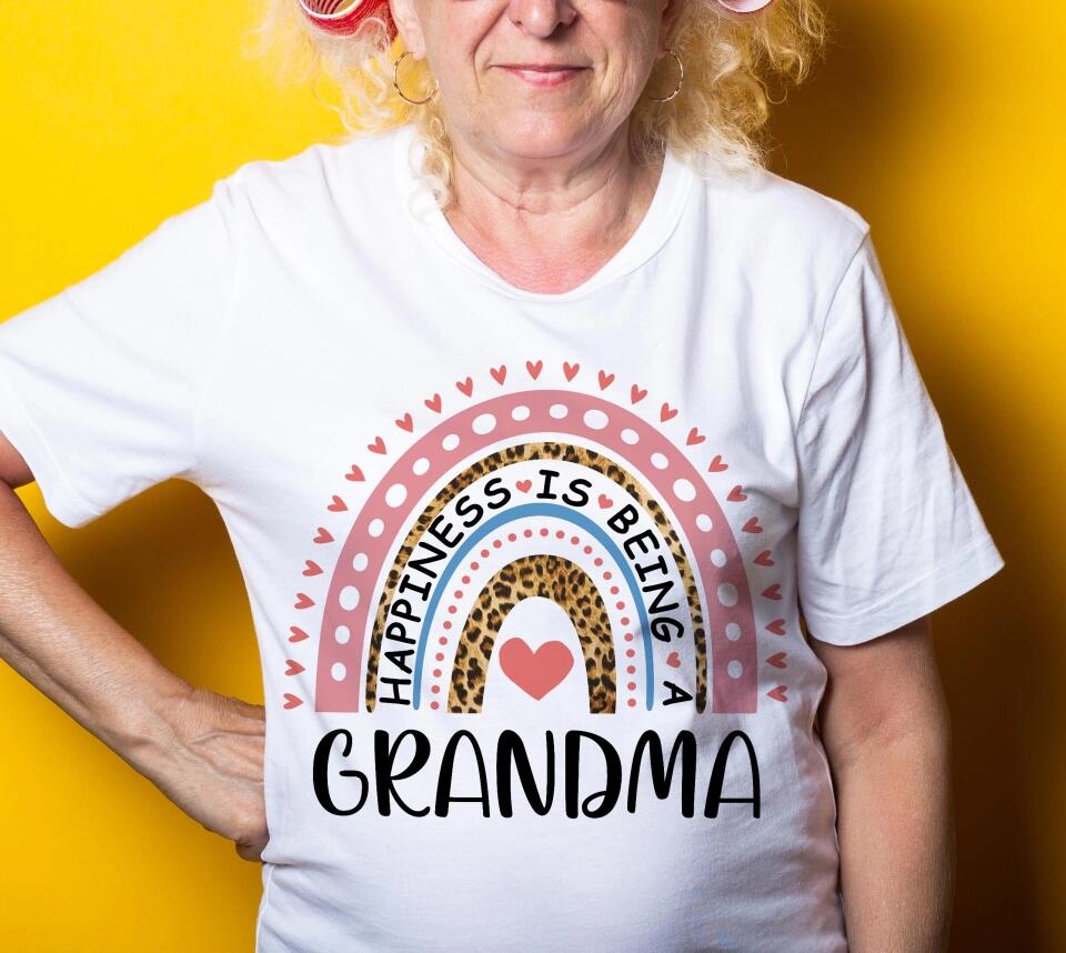 Rainbow Happiness Is Being A Grandma - Personalized T-Shirt - Birthday Gift for Grandma