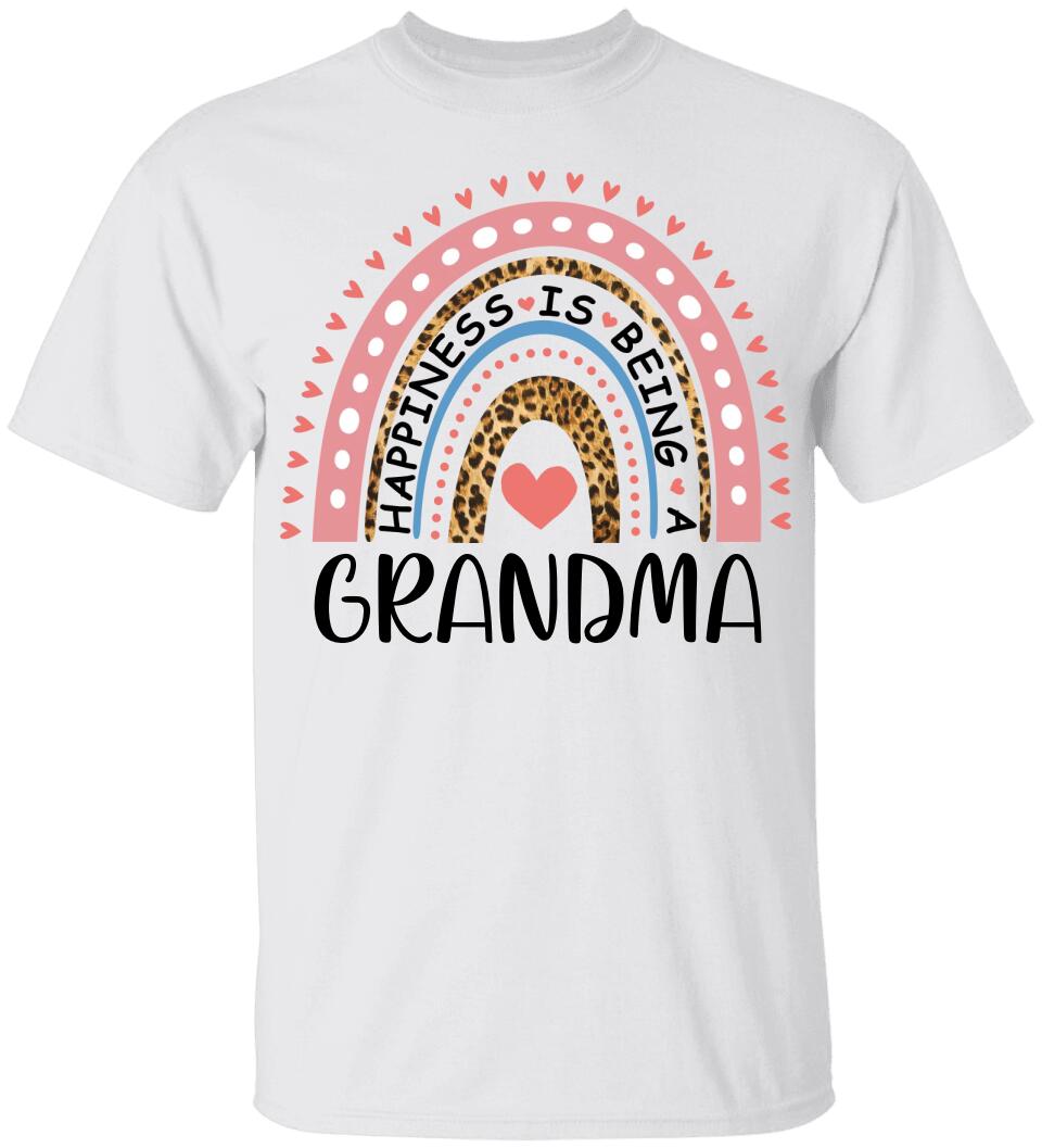 Rainbow Happiness Is Being A Grandma - Personalized T-Shirt - Birthday Gift for Grandma