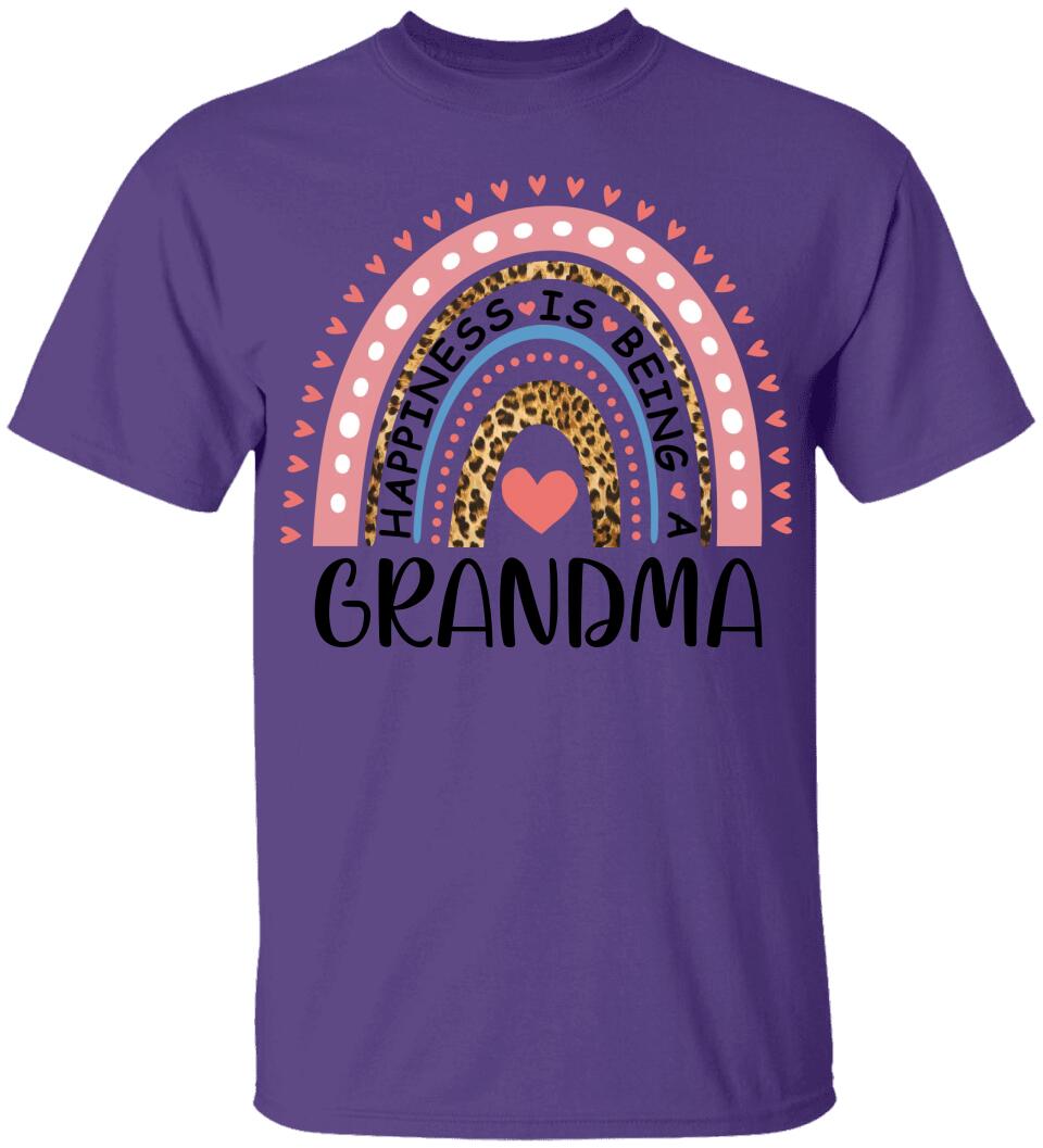 Rainbow Happiness Is Being A Grandma - Personalized T-Shirt - Birthday Gift for Grandma