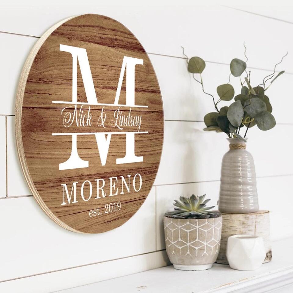 Couple Wooden Sign Name With Amazing Font Style - Personalized Round Wooden Sign - Anniversary Gift For Him
