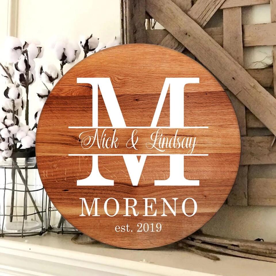 Couple Wooden Sign Name With Amazing Font Style - Personalized Round Wooden Sign - Anniversary Gift For Him