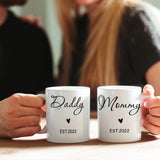 Mommy and Daddy Mugs - New Daddy Mommy Mugs - Pregnancy Announcement - Personalized White Mug - 208IHPTHMU094