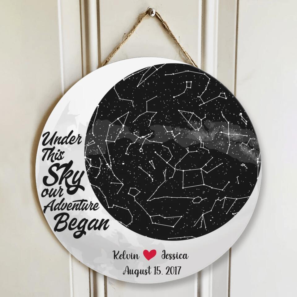 Couple Wooden Sign Under This Sky Our Adventure Began - Custom Star Map Decorative - Persaonalized Round Wooden Sign - Best Anniversary Gifts - 208IHPBNRW117
