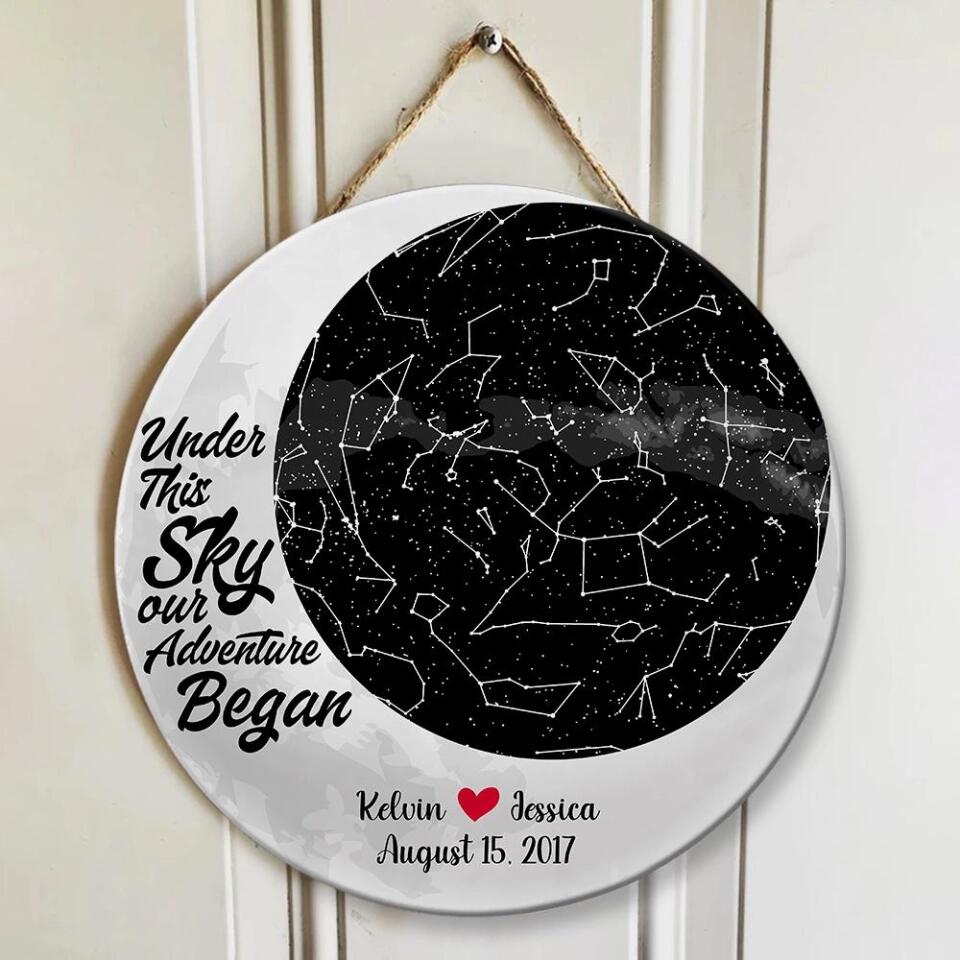 Couple Wooden Sign Under This Sky Our Adventure Began - Custom Star Map Decorative - Persaonalized Round Wooden Sign - Best Anniversary Gifts - 208IHPBNRW117