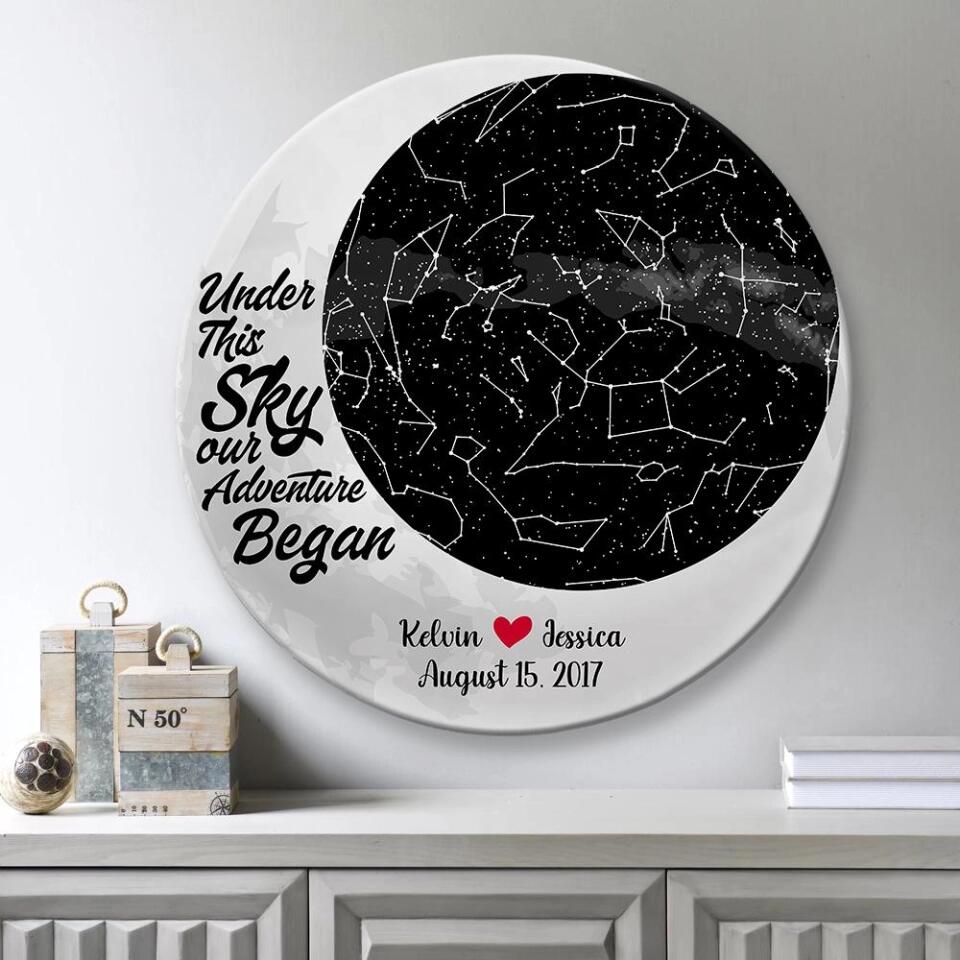 Couple Wooden Sign Under This Sky Our Adventure Began - Custom Star Map Decorative - Persaonalized Round Wooden Sign - Best Anniversary Gifts - 208IHPBNRW117