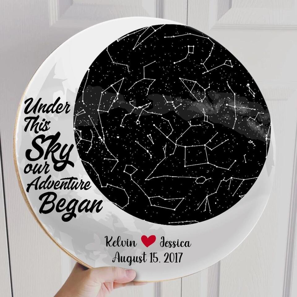 Couple Wooden Sign Under This Sky Our Adventure Began - Custom Star Map Decorative - Persaonalized Round Wooden Sign - Best Anniversary Gifts - 208IHPBNRW117