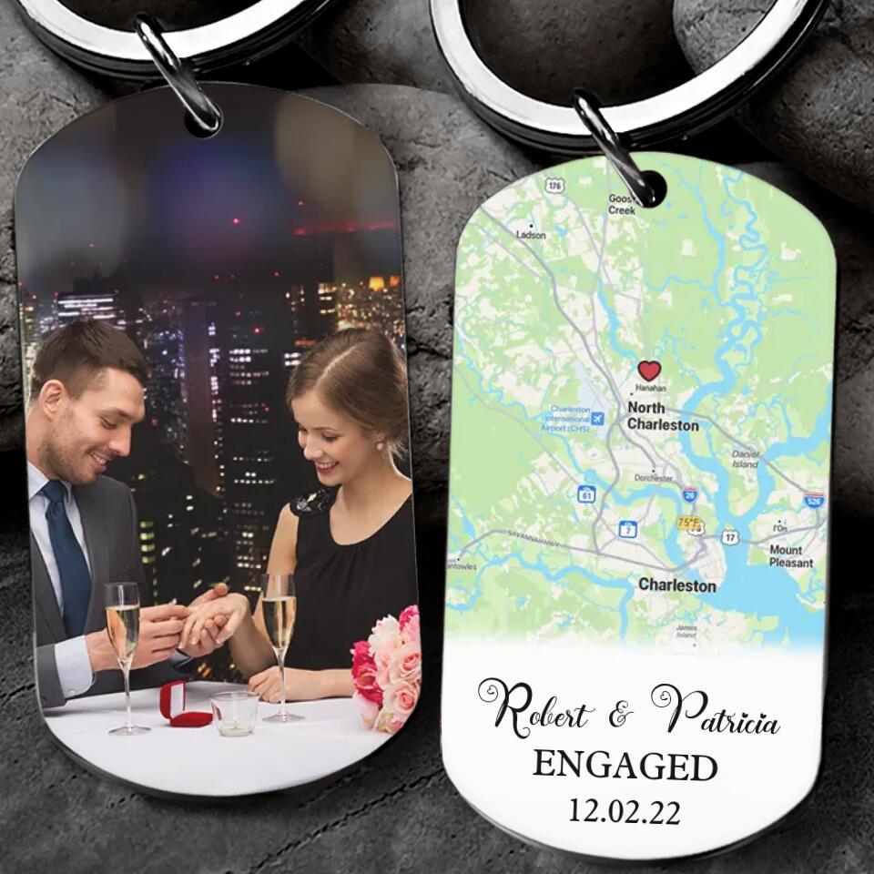 Where We Met - First Date Engaged - Location Print Map Personalized Keychain