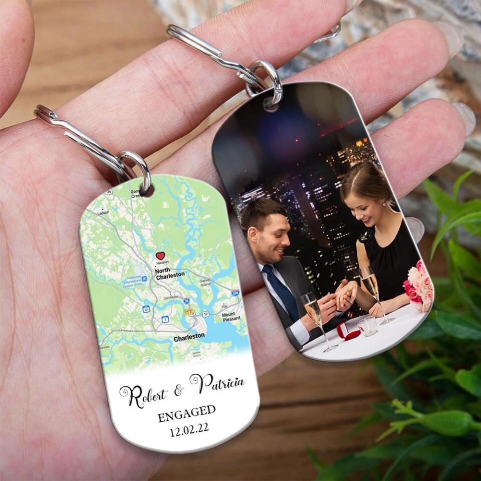 Where We Met - First Date Engaged - Location Print Map Personalized Keychain