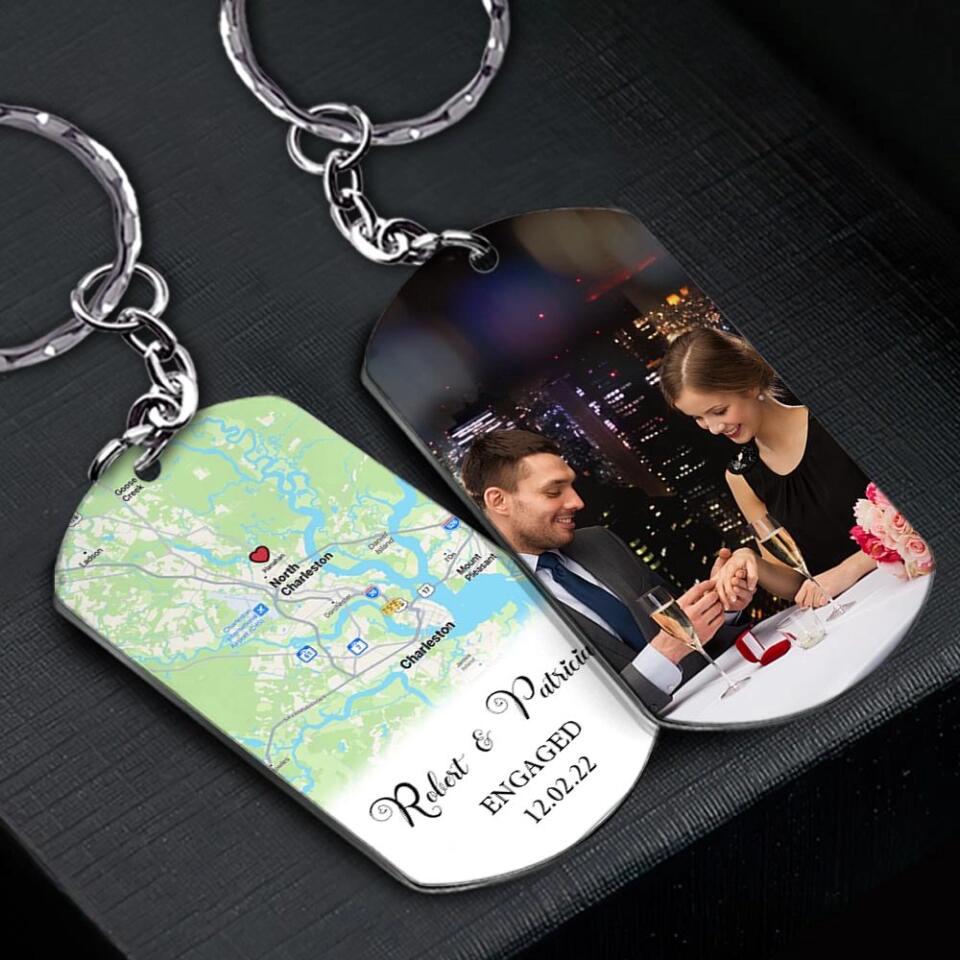 Where We Met - First Date Engaged - Location Print Map Personalized Keychain