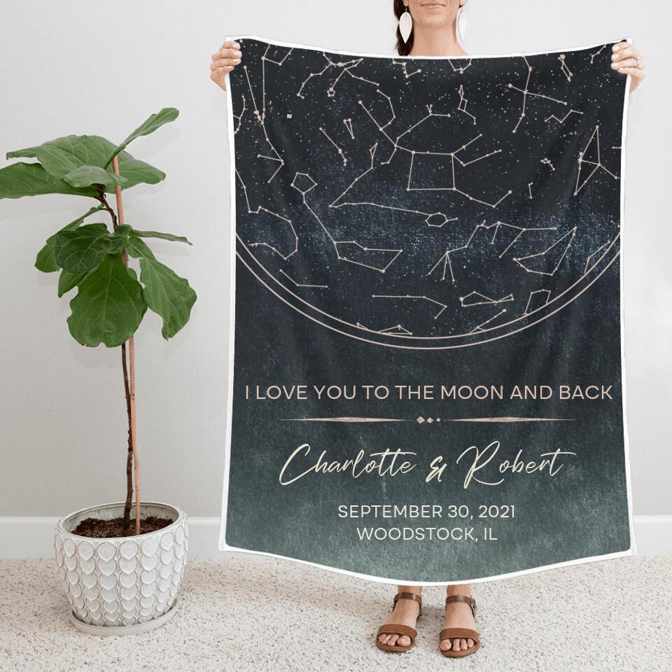 Starmap And Moon With Custom Quote-Best Personalized Blanket Gift For Birthday Anniversary-208IHNBNBL599