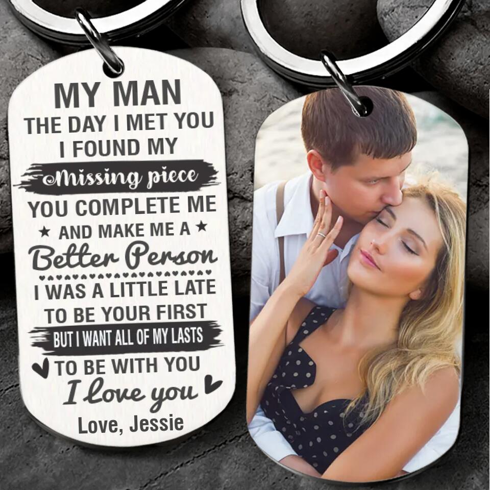 The Day I Met You I Found My Missing Piece - Personalized Keychain Custom Photo - Gifts For Husband, Boyfriend, Lovers