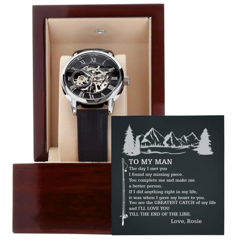To My Man the Day I Met You from Love Wife Customizable Watch Fish Hook With Message Card Fishing Fisherman - Gift for Husband Boyfriend on Birthday Anniversary - 209IHPTHWA148
