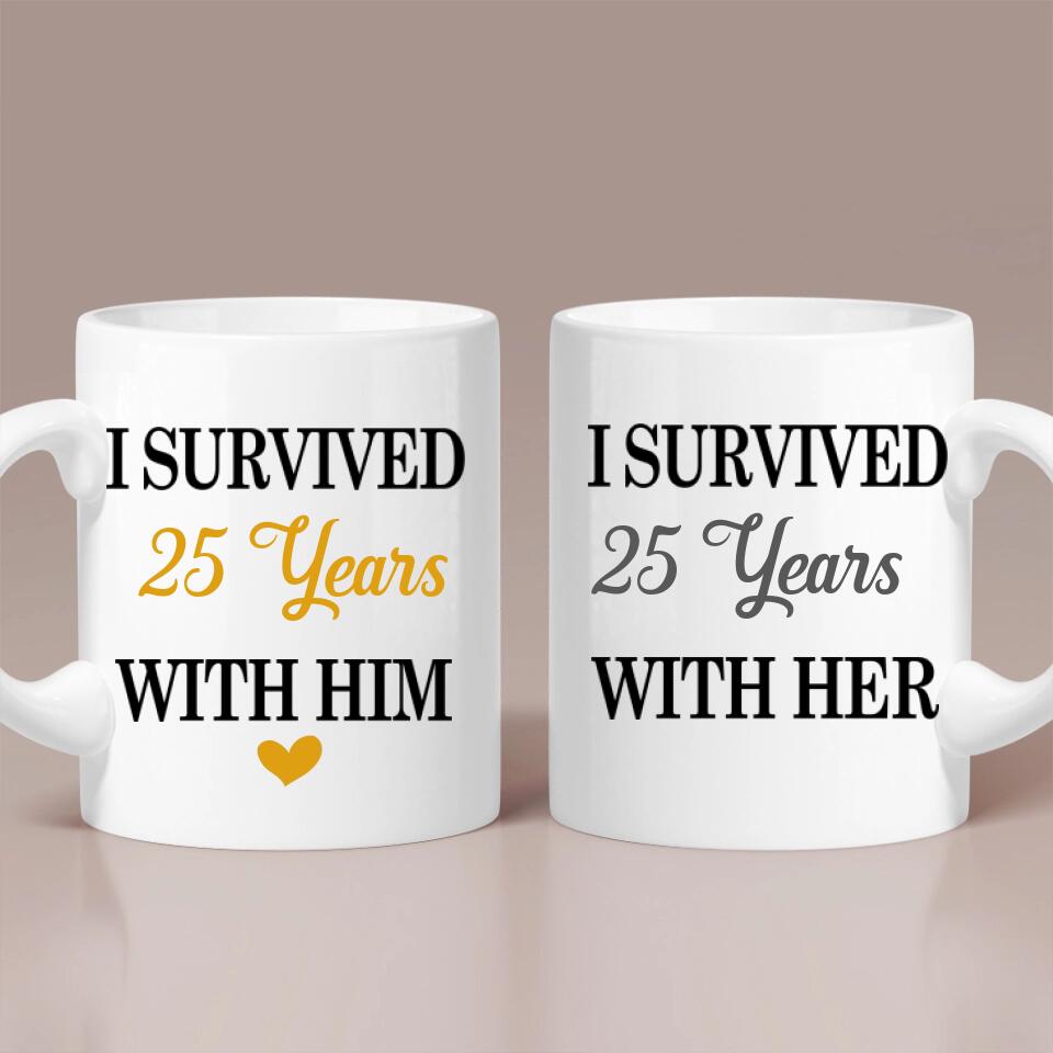 I Survived With Him/Her - Personalized Couple Mug Set
