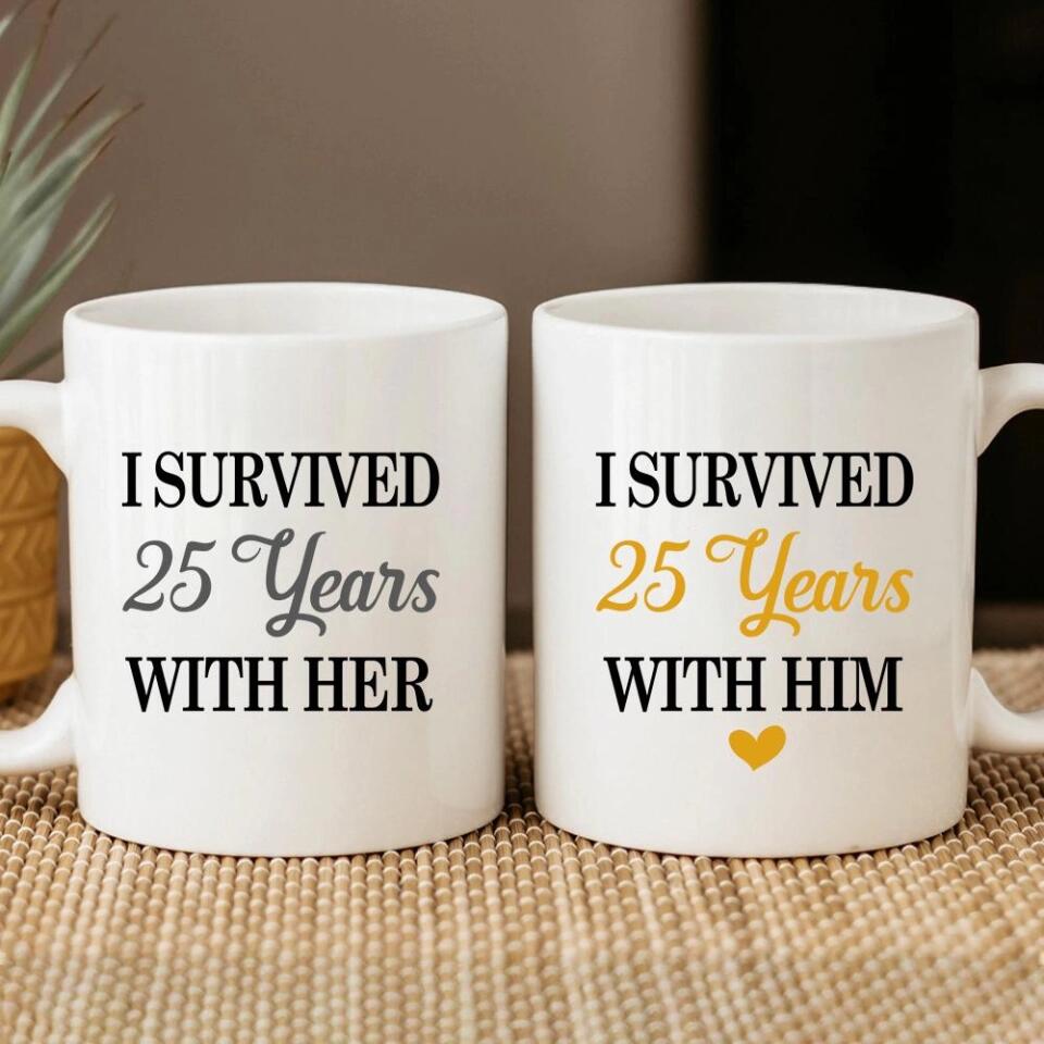 I Survived With Him/Her - Personalized Couple Mug Set