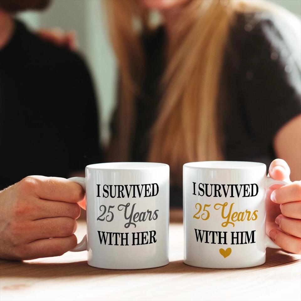 I Survived With Him/Her - Personalized Couple Mug Set
