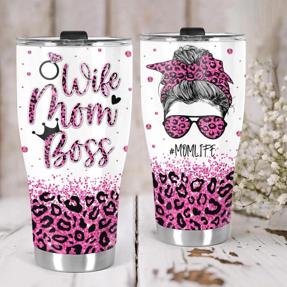 Wife Mom Boss Vintage Retro Style - Personalized Curved Tumbler