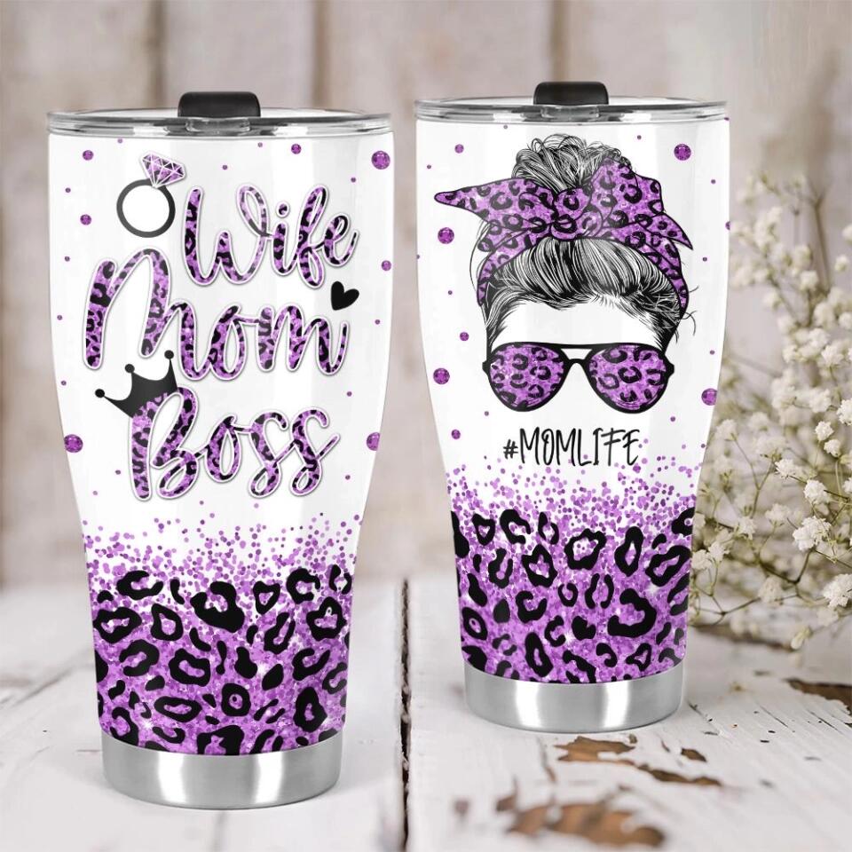 Wife Mom Boss Vintage Retro Style - Personalized Curved Tumbler