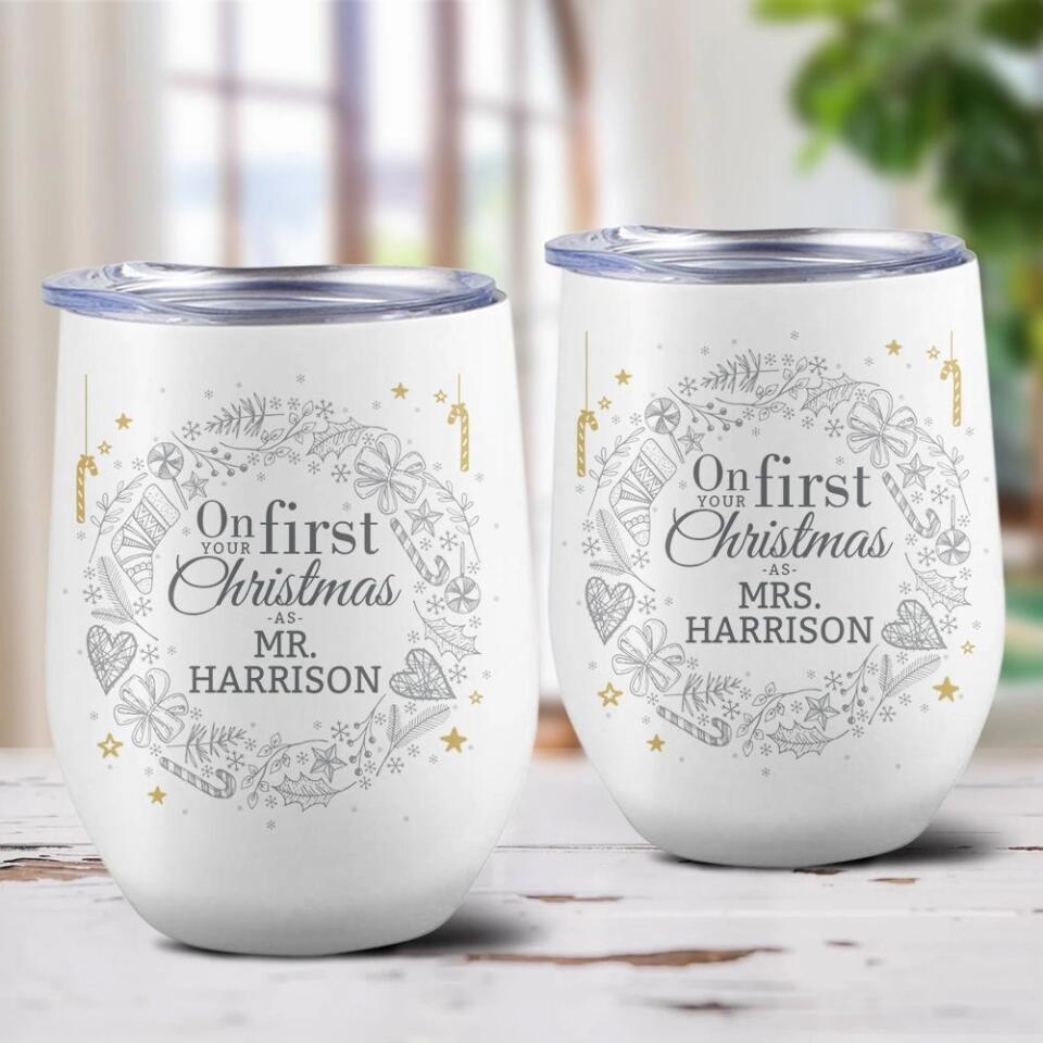 On Your First Christmas As Mr and Mrs - Personalized Couple Wine Tumbler