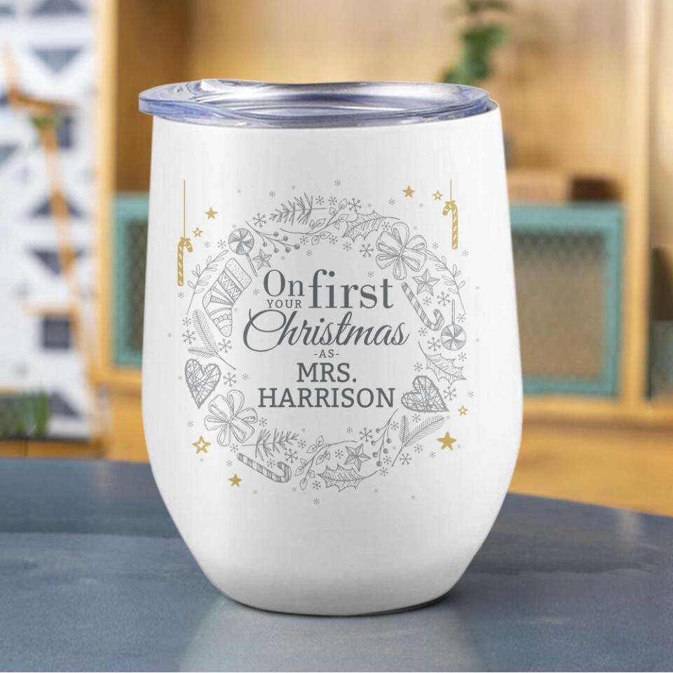 On Your First Christmas As Mr and Mrs - Personalized Couple Wine Tumbler