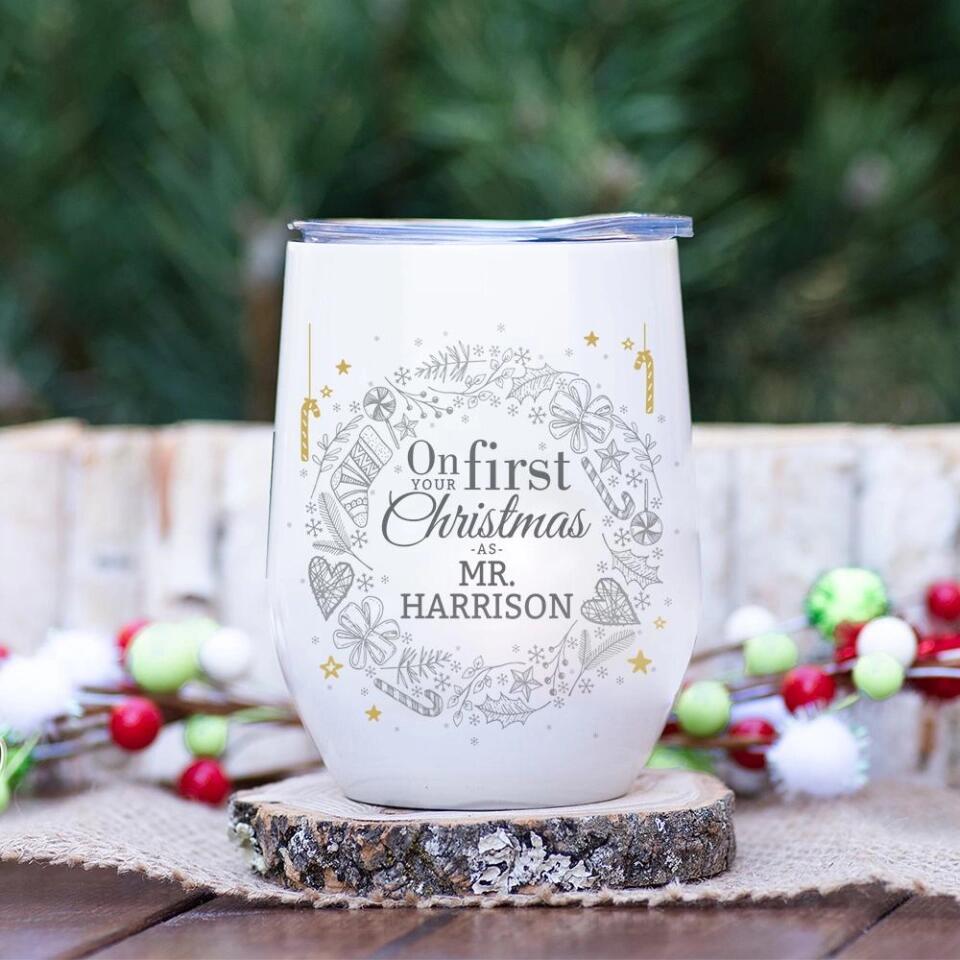 On Your First Christmas As Mr and Mrs - Personalized Couple Wine Tumbler