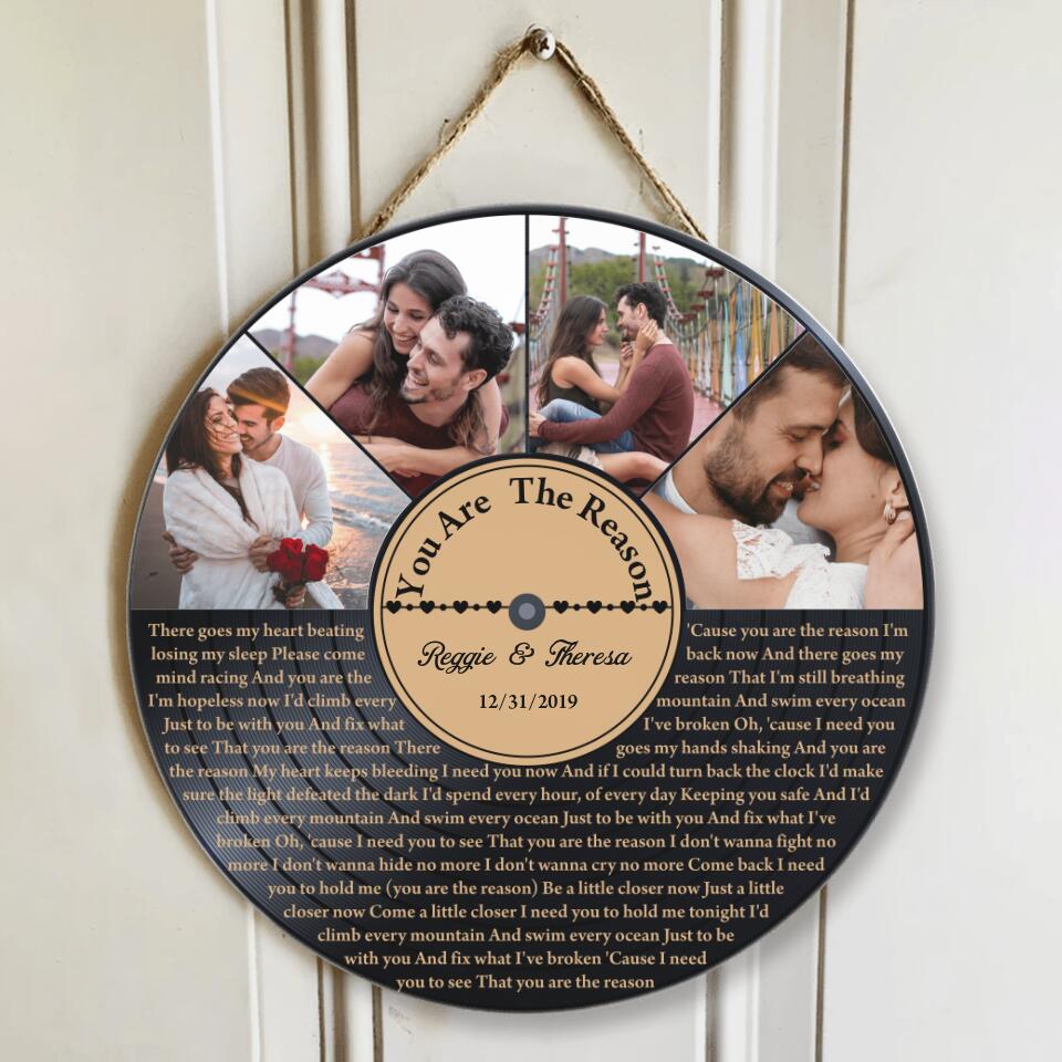 Couple Wooden Sign Vinyl Record Song Lyrics - Personalized Round Wood Sign