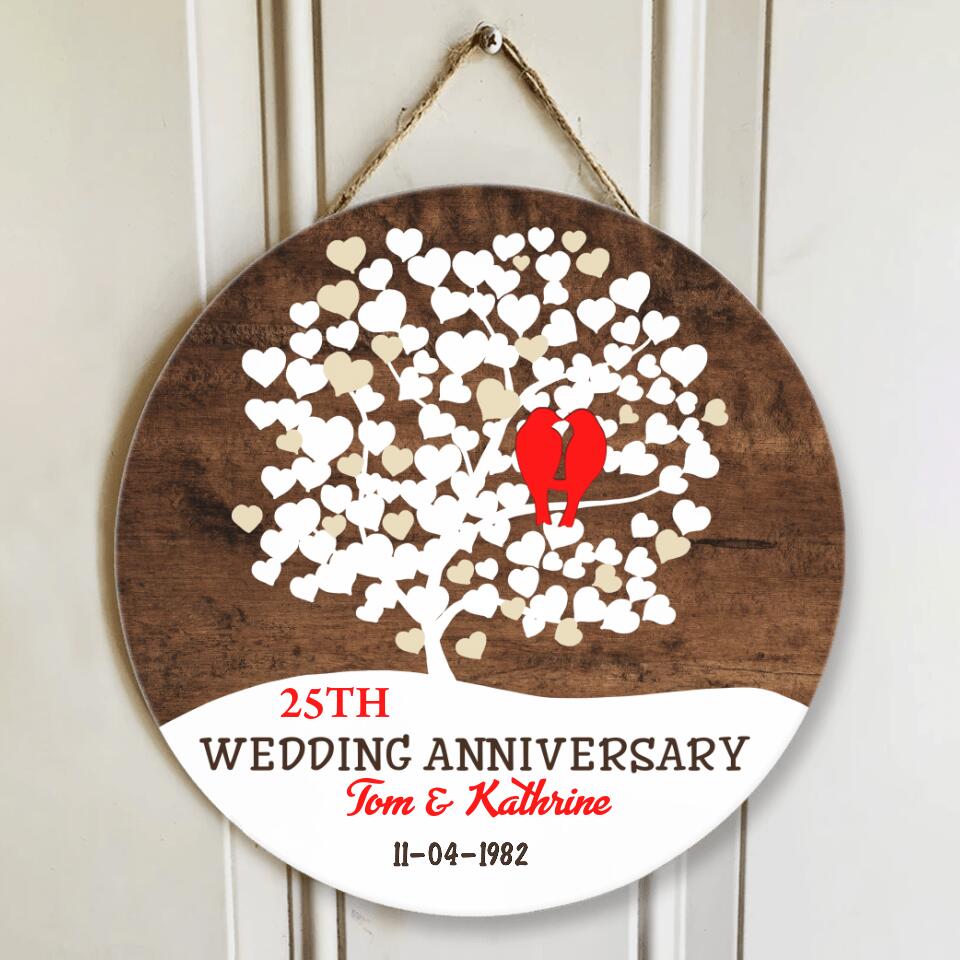 Birds Couple Love Tree - Best Gift For Wedding Anniversary - Round Wood Sign | 208IHPTHRW008