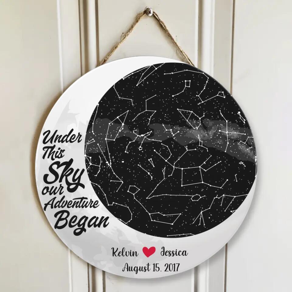 Couple Wooden Sign Under This Sky Our Adventure Began - Custom Star Map Decorative - Persaonalized Round Wooden Sign - Best Anniversary Gifts - 208IHPBNRW117