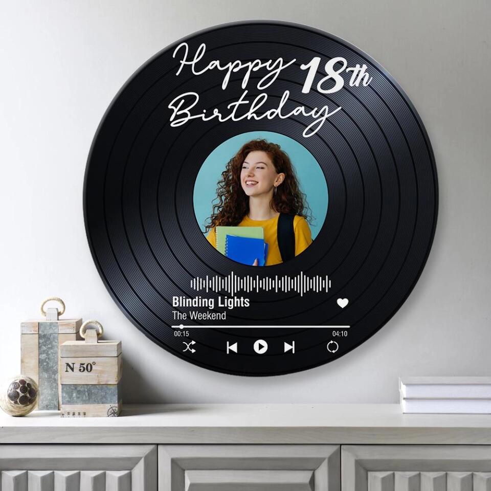 Custom Song Name, Upload Photo, Customizable Text, Vinyl Record, Round Wood Sign Wall Art - Gifts For Your Love On Birthday Christmas - 209IHPTHRW288