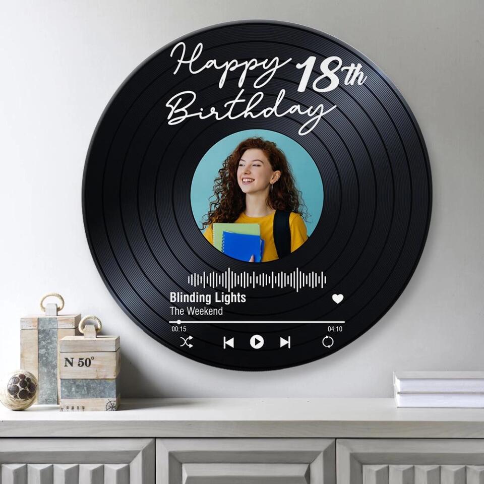 Couple Wooden Sign Happy Birthday - Vinyl Record, Personalized Round Wood Sign Wall Art - Gift For Your Love On Birthday