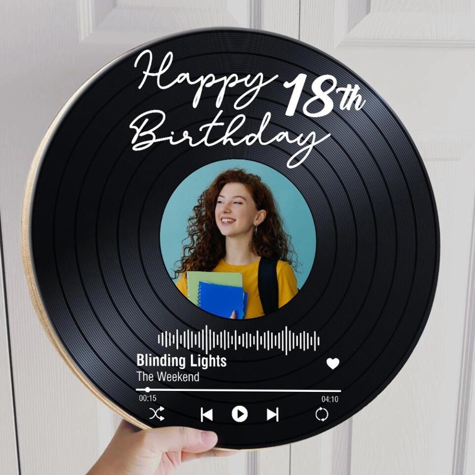 Couple Wooden Sign Happy Birthday - Vinyl Record, Personalized Round Wood Sign Wall Art - Gift For Your Love On Birthday