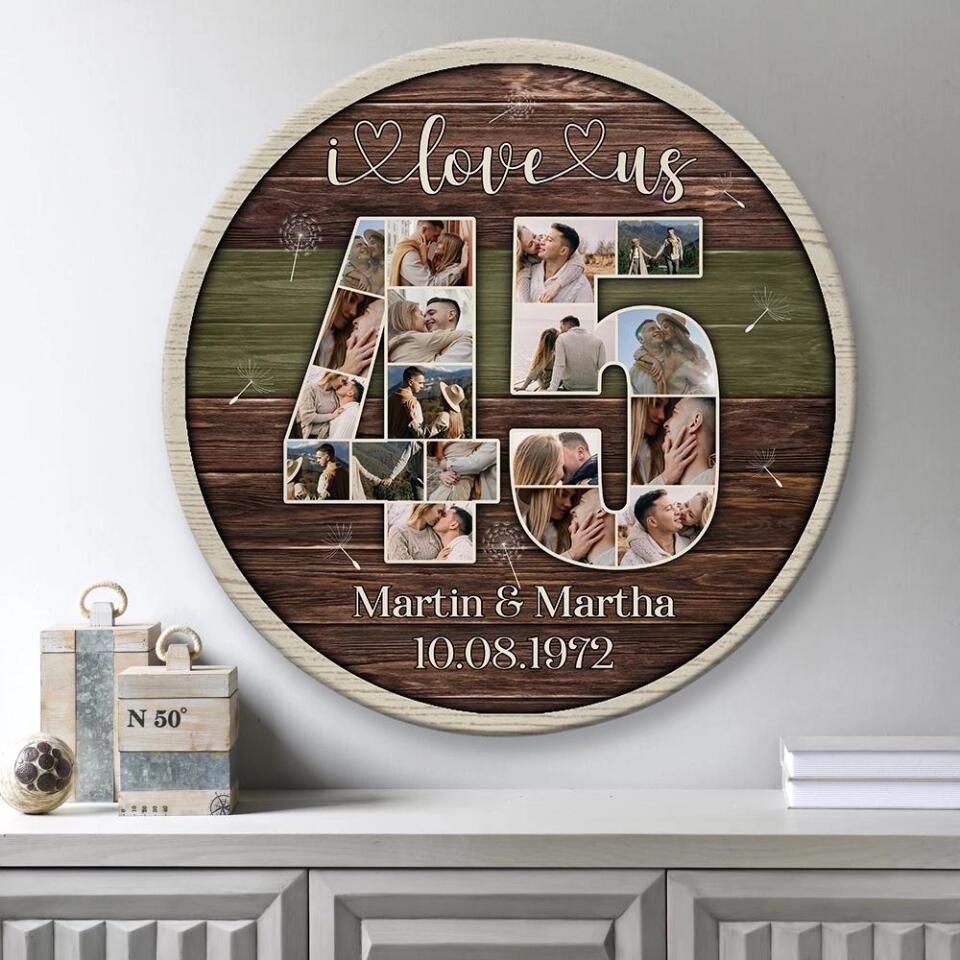 Couple Wooden Sign I Love Us 45th Wedding Anniversary Gift Custom Wooden Sign