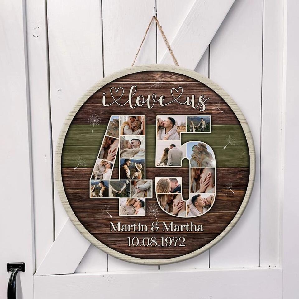 Couple Wooden Sign I Love Us 45th Wedding Anniversary Gift Custom Wooden Sign