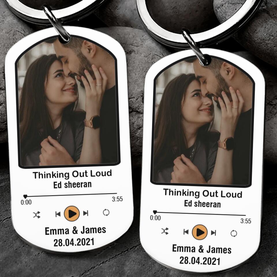 Happy Couple With Song - Personalized Stainless Steel Keychain - Best Gift For Anniversary