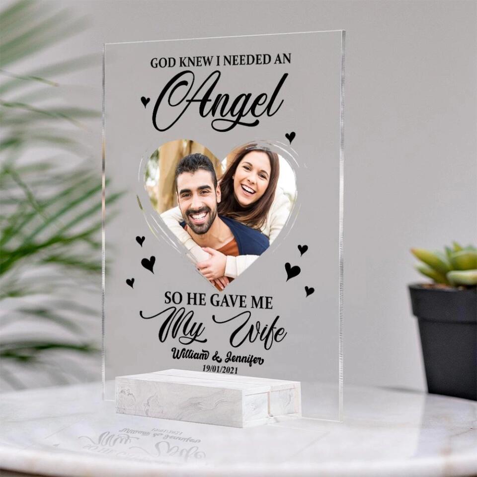 God Sent Me An Angel - Personalized Acrylic Plaque - Best Gifts For Couple Anniversaries Valentine - 210IHPLNAP400