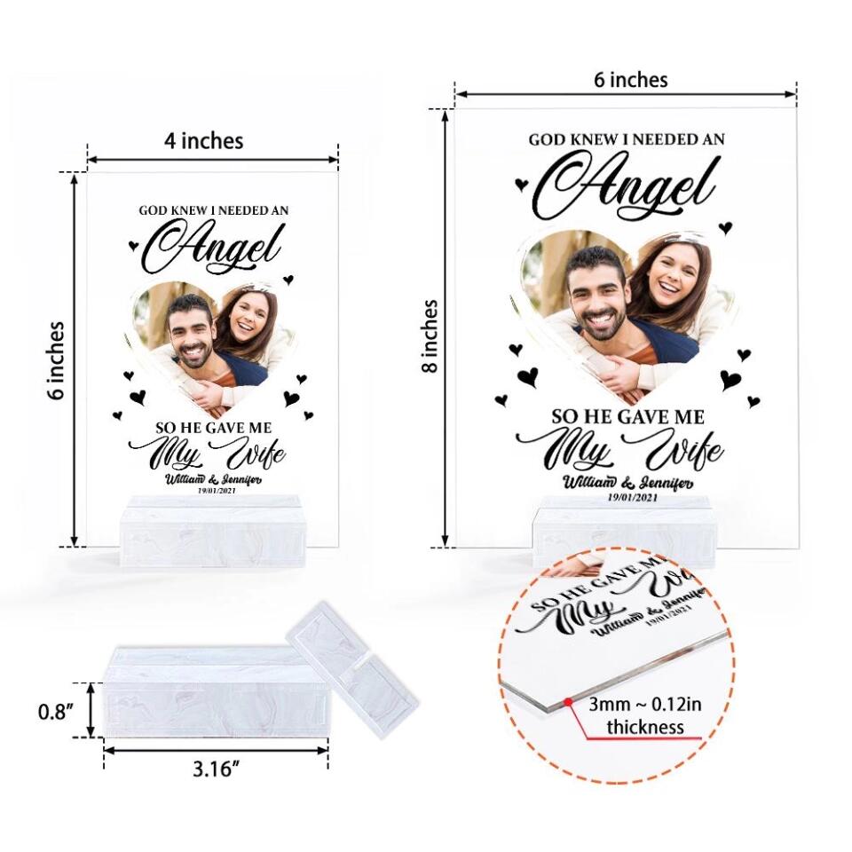 God Sent Me An Angel Personalized Acrylic Plaque Valentine Gift