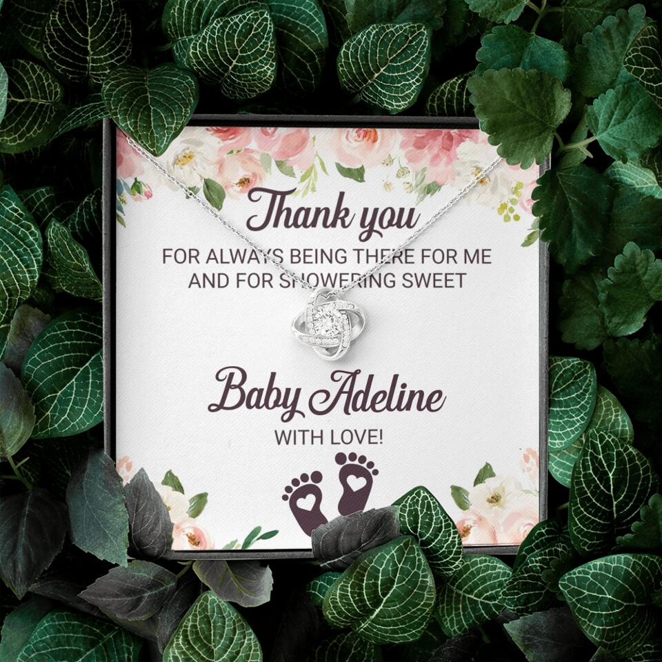 Thank You For Always Being There For Me - Personalized Love Knot Necklace - Baby Shower Hostess Thank You Gift