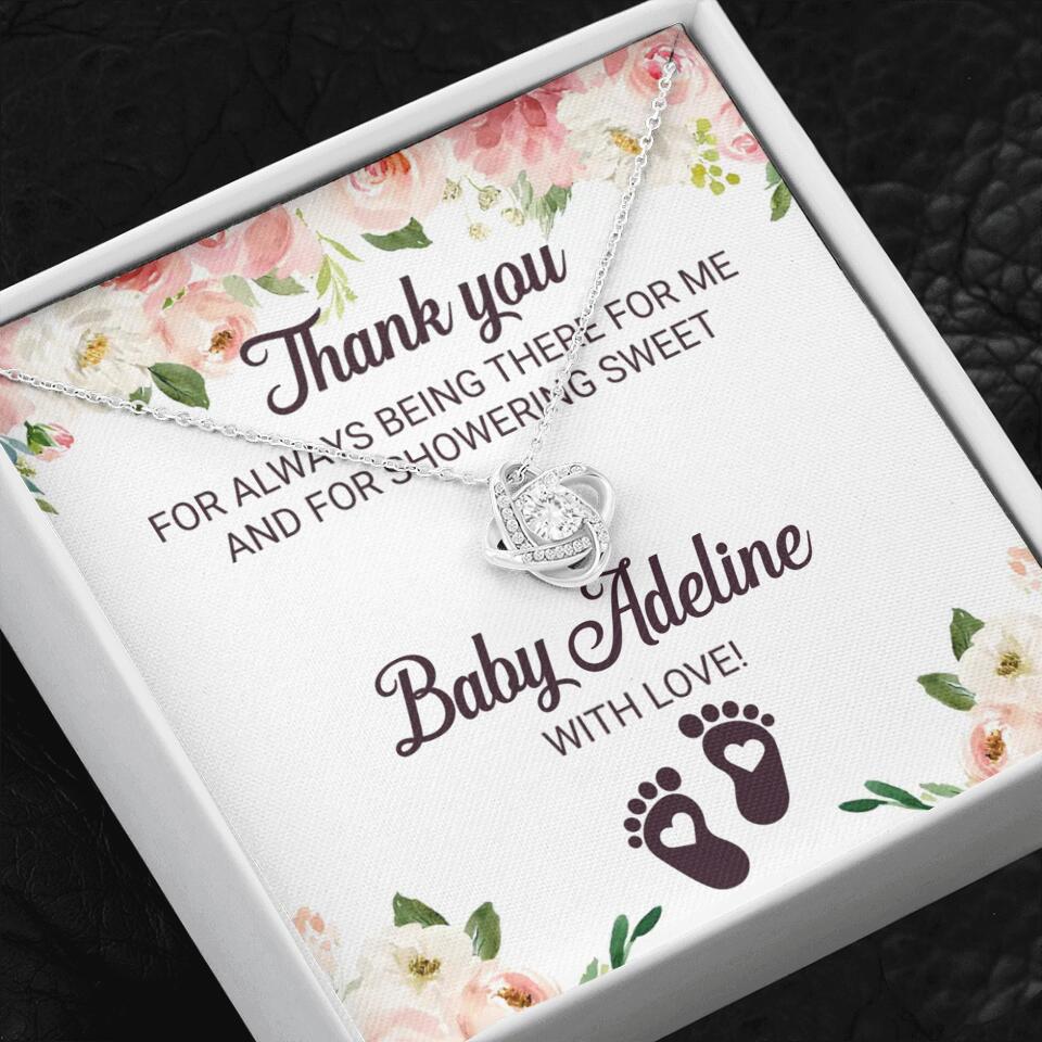 Thank You For Always Being There For Me - Personalized Love Knot Necklace - Baby Shower Hostess Thank You Gift