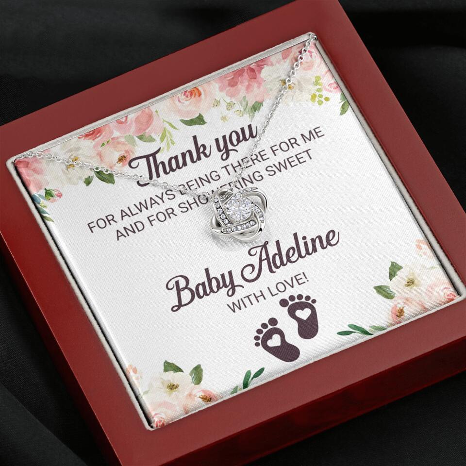 Thank You For Always Being There For Me - Personalized Love Knot Necklace - Baby Shower Hostess Thank You Gift