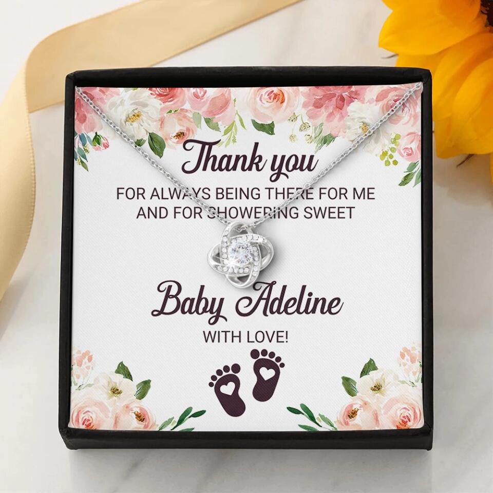 Thank You For Always Being There For Me - Personalized Love Knot Necklace - Baby Shower Hostess Thank You Gift