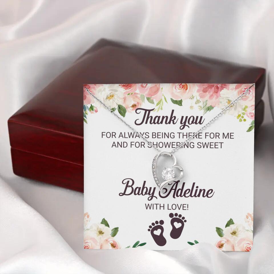 Thank You For Always Being There For Me - Personalized Love Knot Necklace - Baby Shower Hostess Thank You Gift