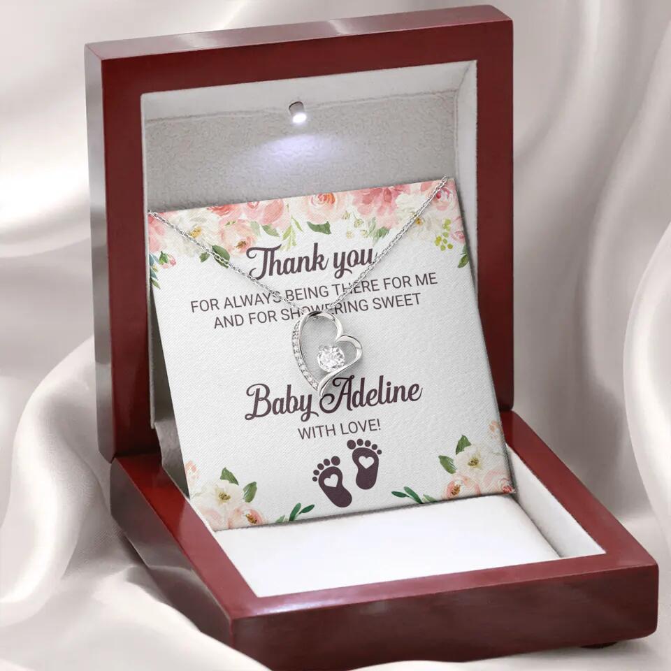 Thank You For Always Being There For Me - Personalized Love Knot Necklace - Baby Shower Hostess Thank You Gift