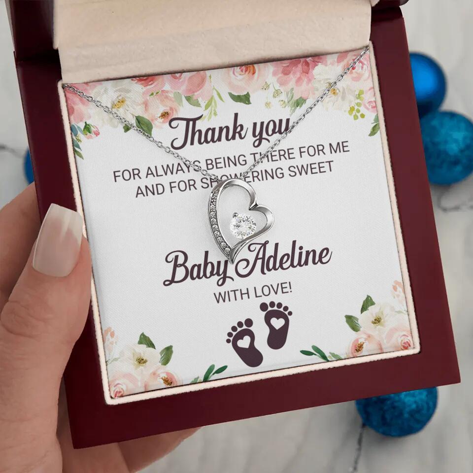 Thank You For Always Being There For Me - Personalized Love Knot Necklace - Baby Shower Hostess Thank You Gift