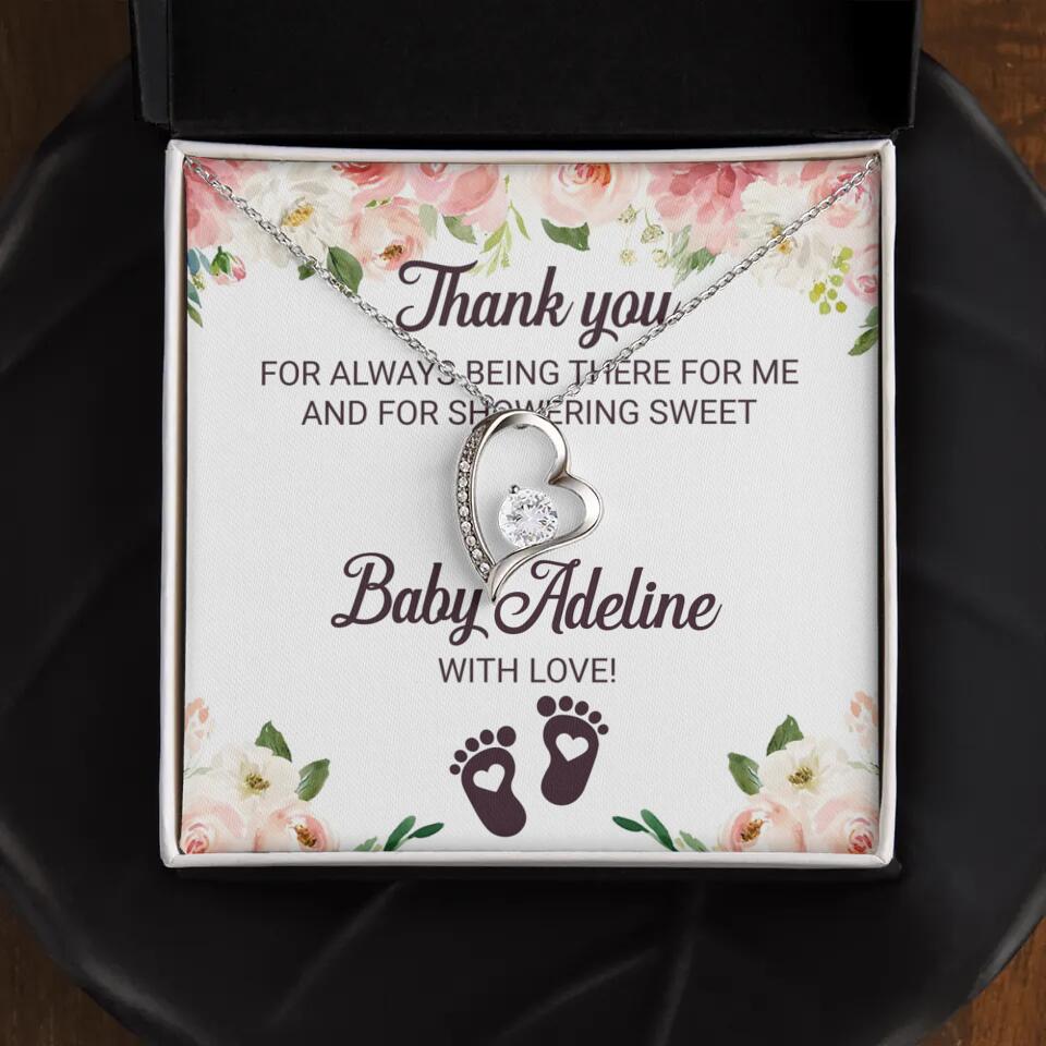 Thank You For Always Being There For Me - Personalized Love Knot Necklace - Baby Shower Hostess Thank You Gift