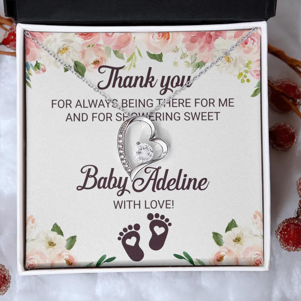 Thank You For Always Being There For Me - Personalized Love Knot Necklace - Baby Shower Hostess Thank You Gift