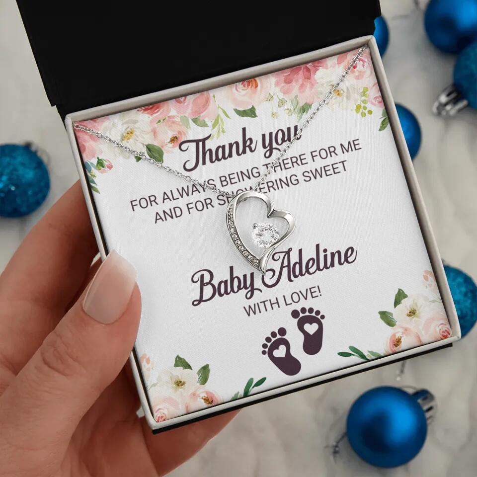 Thank You For Always Being There For Me - Personalized Love Knot Necklace - Baby Shower Hostess Thank You Gift
