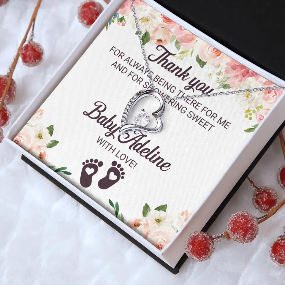 Thank You For Always Being There For Me - Personalized Love Knot Necklace - Baby Shower Hostess Thank You Gift