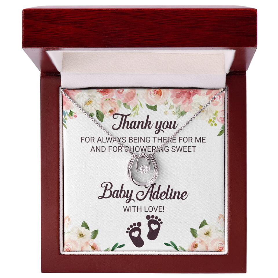 Thank You For Always Being There For Me - Personalized Love Knot Necklace - Baby Shower Hostess Thank You Gift