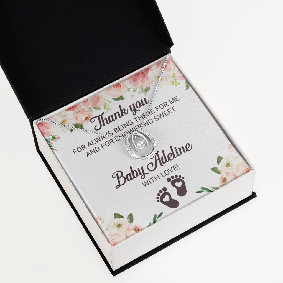 Thank You For Always Being There For Me - Personalized Love Knot Necklace - Baby Shower Hostess Thank You Gift
