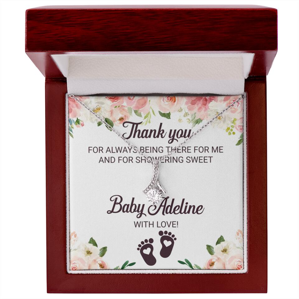 Thank You For Always Being There For Me - Personalized Love Knot Necklace - Baby Shower Hostess Thank You Gift