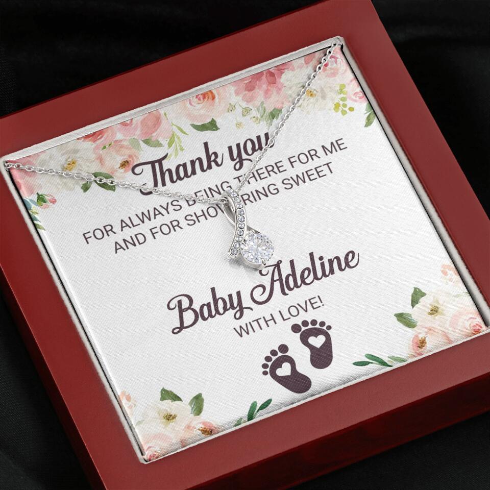 Thank You For Always Being There For Me - Personalized Love Knot Necklace - Baby Shower Hostess Thank You Gift